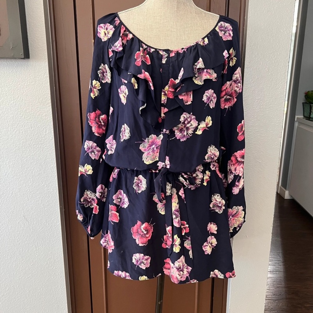 Rebecca Taylor Blue Ruffled Tie Front Blouse